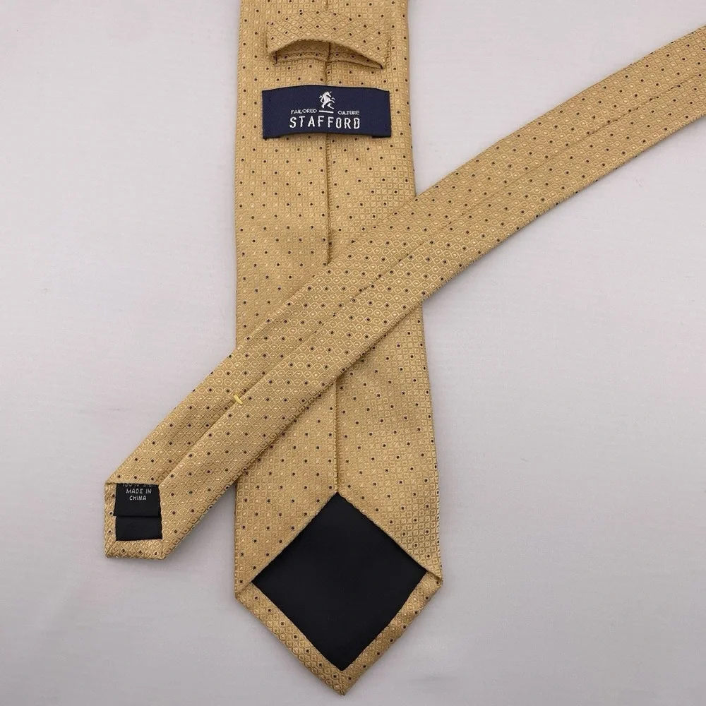 STAFFORD‎ Gold Silk Necktie Designer Geometric Pattern Business Career Interview